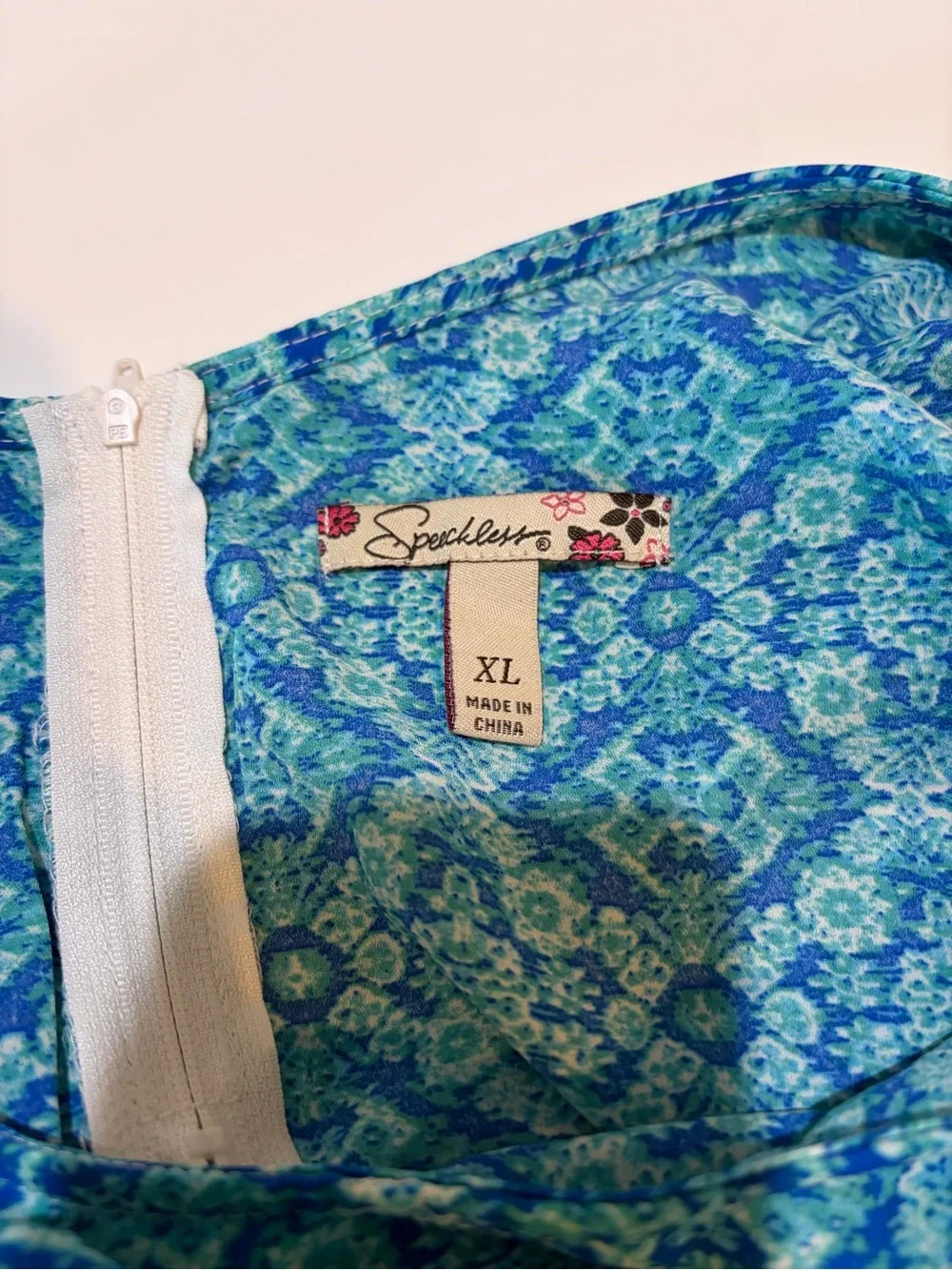 Speechless XL Blue Turquoise Boho Print Romper Tassel Layered Sleeveless